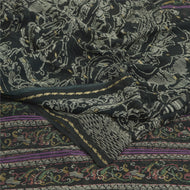 Sanskriti Vintage Sarees Black Pure Georgette Silk Printed Sari 5yd Craft Fabric