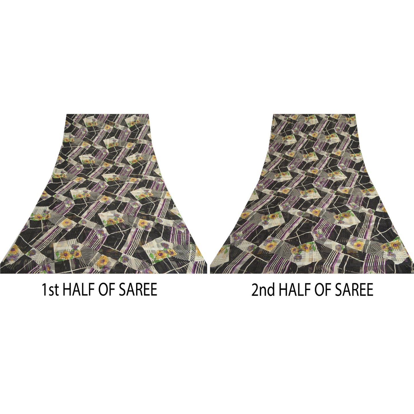 Сари Sanskriti Vintage, черное, чистый шелк, жоржет, напечатанное сари, 5 ярдов, ткань для рукоделия, устойчивая к истиранию