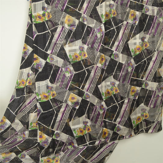 Sanskriti Vintage Sarees Sorte Ren Georgette Silke Trykt Sari 5yd Håndværk Bæredygtigt Stoff