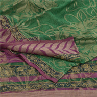 Sanskriti Vintage Sarees Green Pure Georgette Silk Woven Printed Sari 5yd Fabric