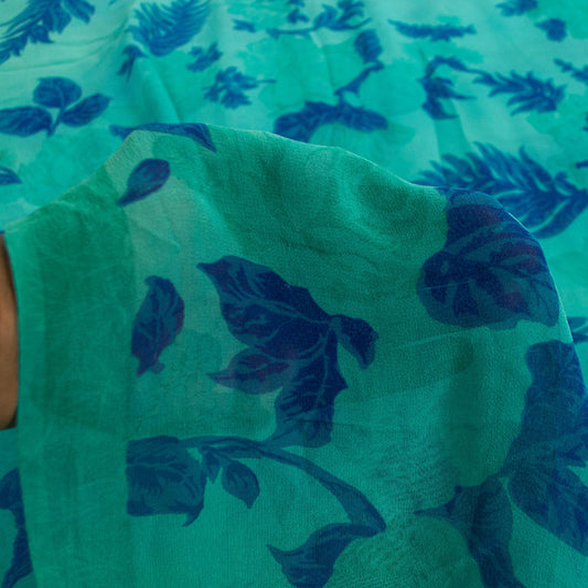 Sanskriti Vintage Sarees Blue Pure Georgette Floral Print 5+YD Sari For Crafters