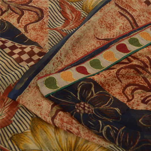 Sanskriti Vintage Sarees Multi Pure Georgette Silk Soft Printed Sari 5yd Sustainable Fabric