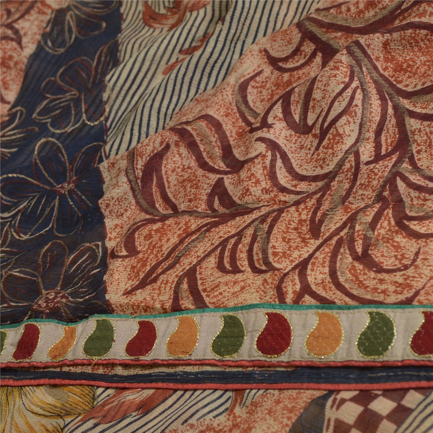 Sanskriti Vintage Sarees Multi Pure Georgette Silk Soft Printed Sari 5yd Sustainable Fabric