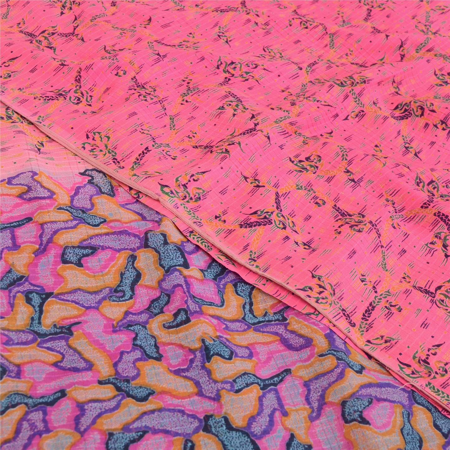 Sanskriti Vintage Sarees Pink Pure Georgette Silk Printed Sari 6yd Craft Sustainable Fabric