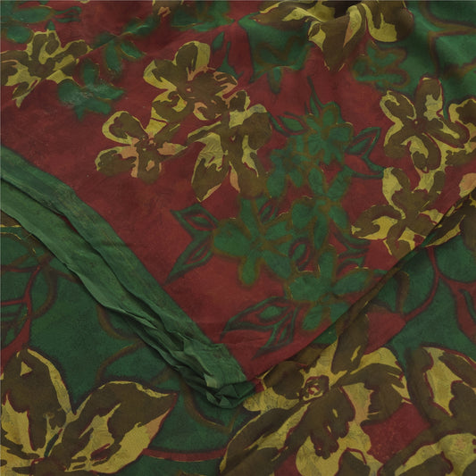 Sanskriti Vintage Sarees Green Pure Georgette Silk Printed Sari 6yd Craft Sustainable Fabric