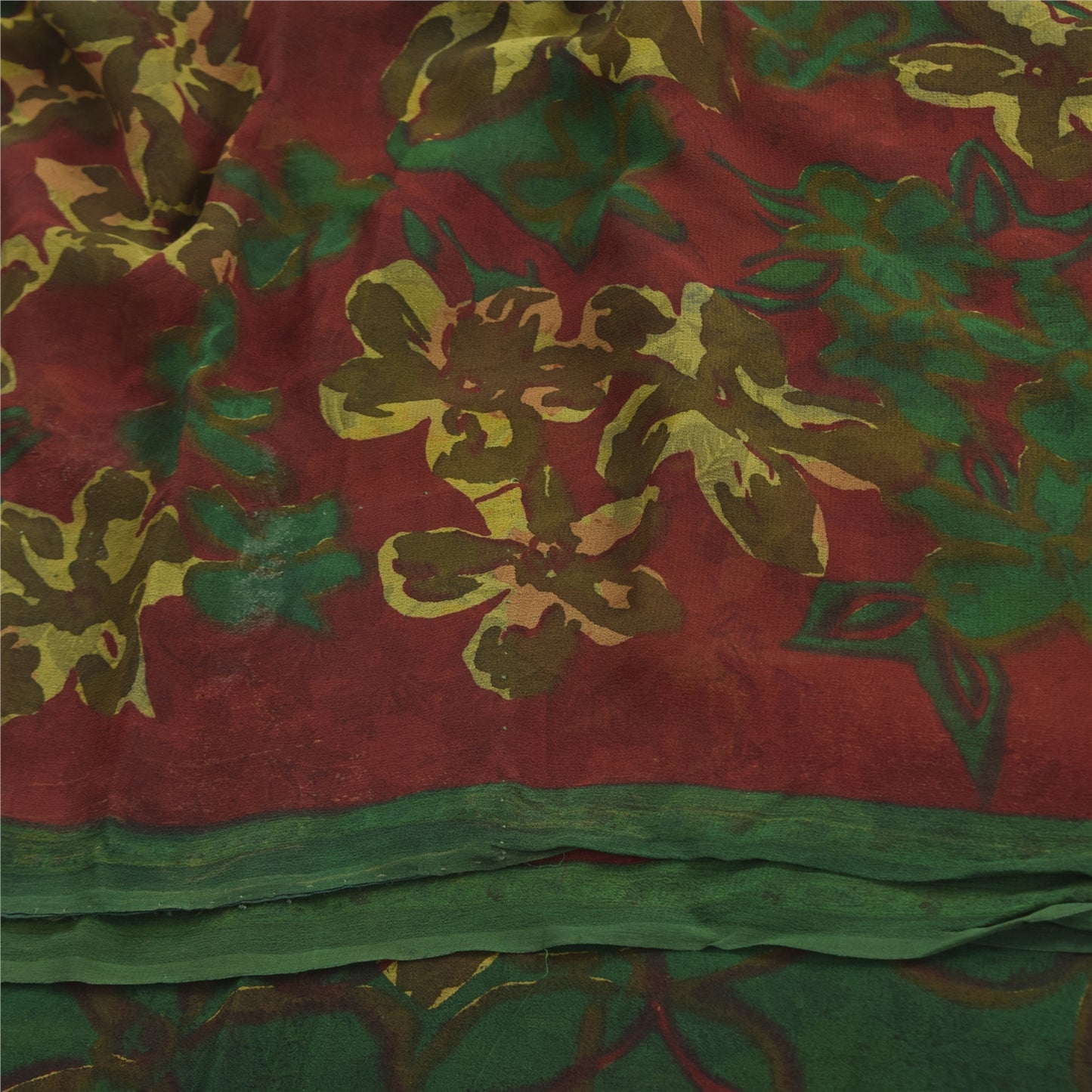 Sanskriti Vintage Sarees Green Pure Georgette Silk Printed Sari 6yd Craft Sustainable Fabric