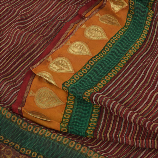 Sanskriti Vintage Sarees Dark Red Pure Georgette Silk Printed Sari Craft Sustainable Fabric
