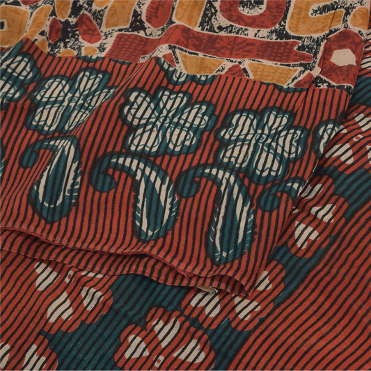 Sanskriti Vintage Sarees Multicolor Pure Georgette Silk Print Sari Craft Sustainable Fabric