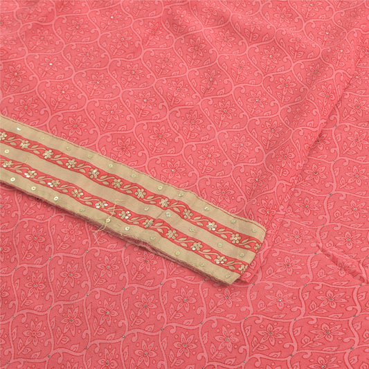 Sanskriti Vintage Sarees Pink Mukesh Pure Georgette Silk Print Sari Craft Sustainable Fabric