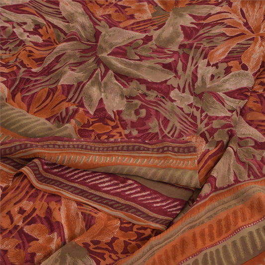 Sanskriti Vintage 100% Pure Georgette Silk Multicolor Printed Sarees 5 Yd Craft Fabric Home Decor, Women Floral Outfit, Silk Scrap