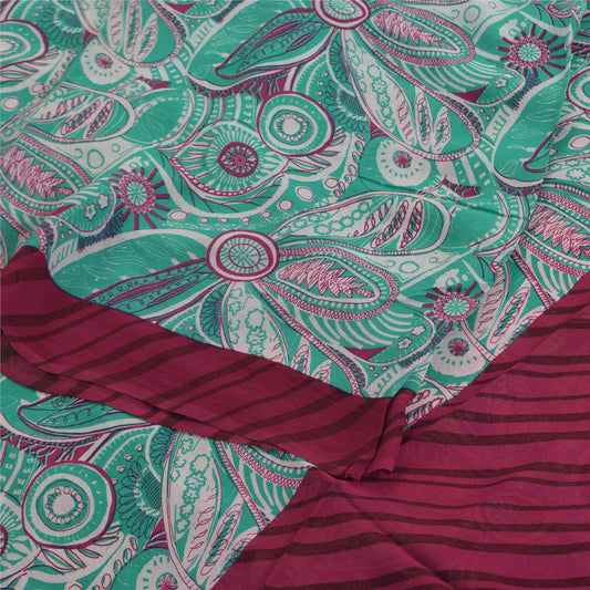 Sanskriti Vintage Sarees Blå 100% Ren Georgette Silke Trykt Sari Håndværk Bæredygtigt Stoff