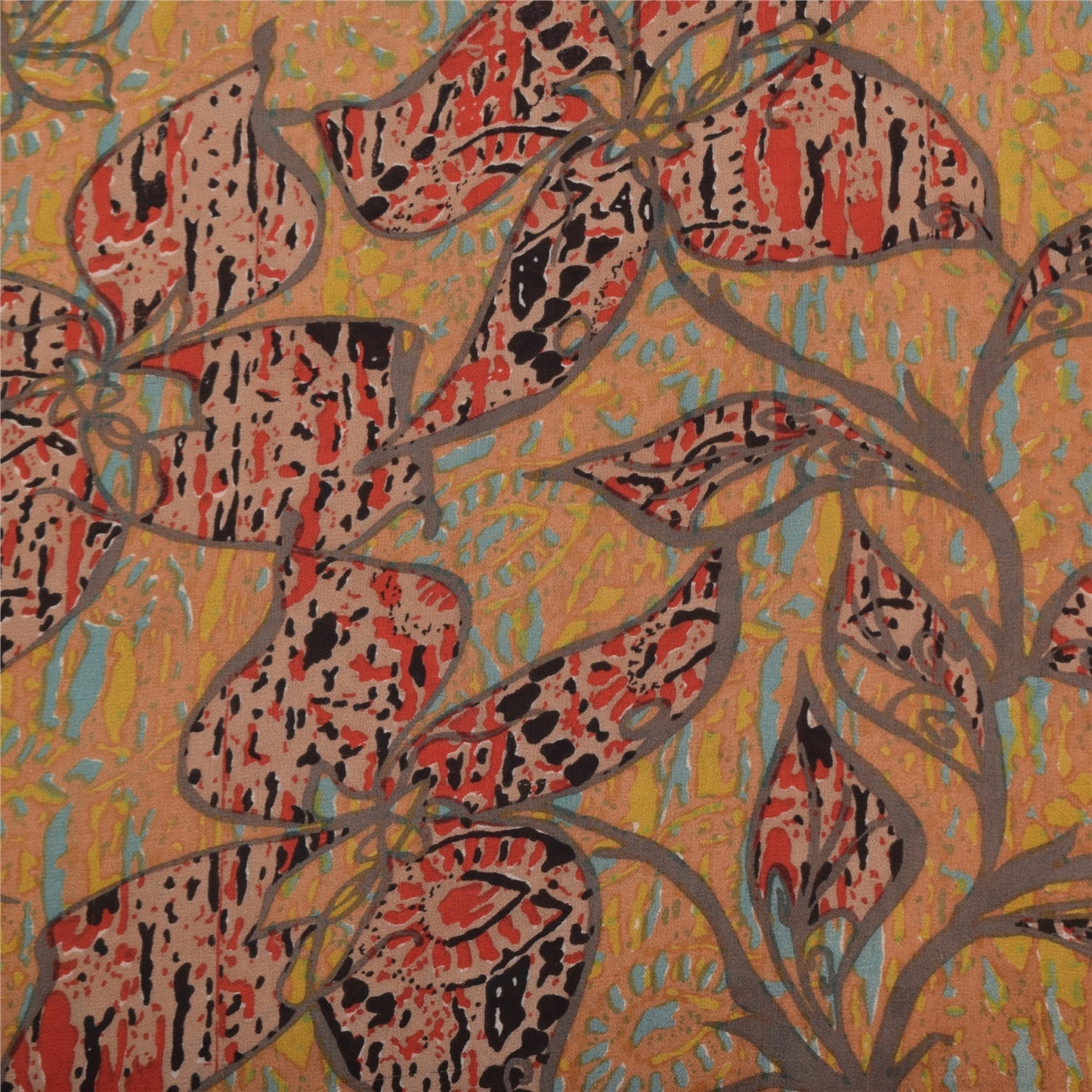 Sanskriti Vintage Sarees Brown Pure Georgette Silk Printed Sari 5yd Craft Sustainable Fabric