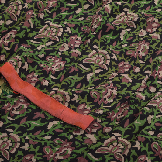 Sanskriti Vintage Sarees Black Pure Georgette Silk Printed Sari 5yd Craft Sustainable Fabric