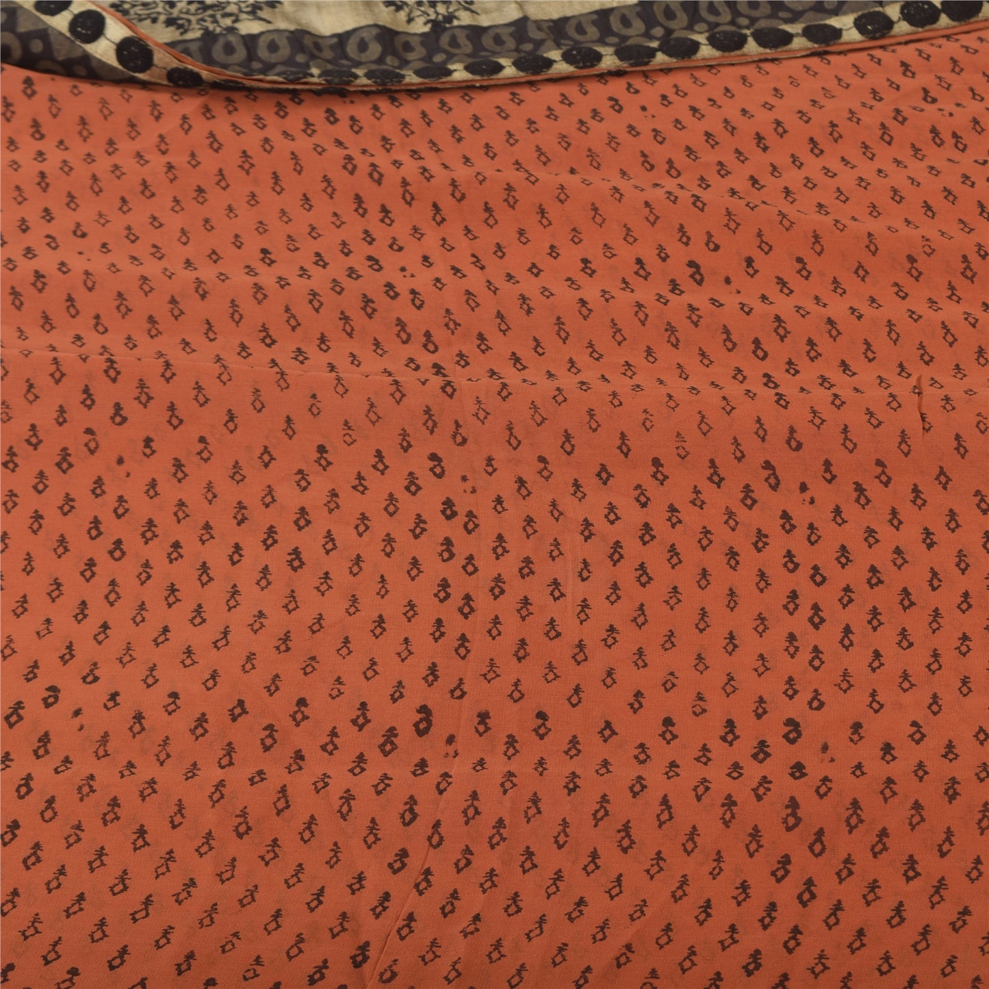 Sanskriti Vintage Sarees Orange Pure Georgette Silk Embroidery Print Sari Sustainable Fabric