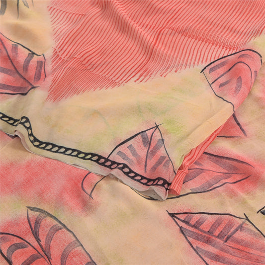 Sanskriti Vintage Sarees Pink Pure Georgette Silk Printed Sari 5yd Craft Sustainable Fabric