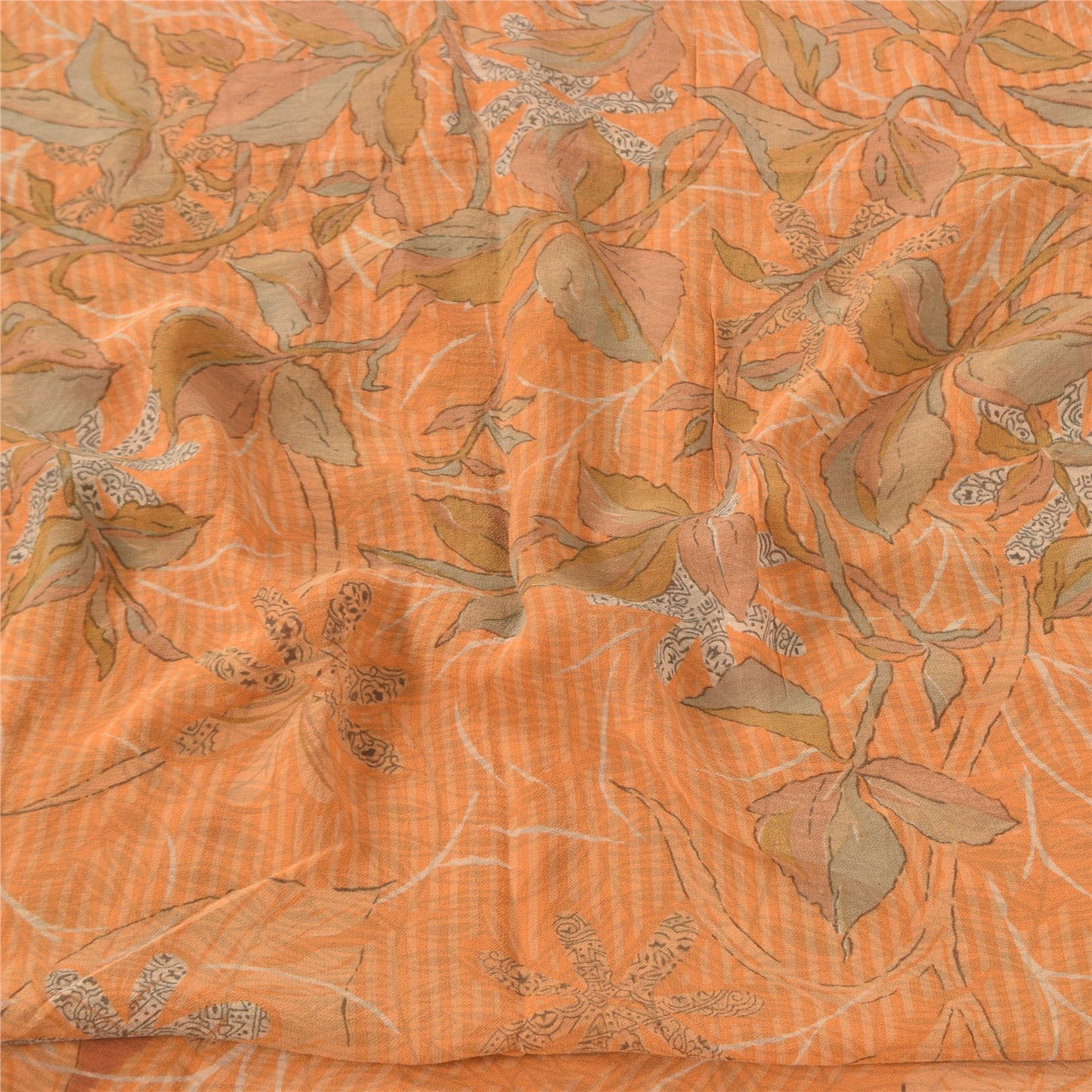 Sanskriti Vintage Sarees Orange Pure Georgette Silk Printed Sari Craft Sustainable Fabric