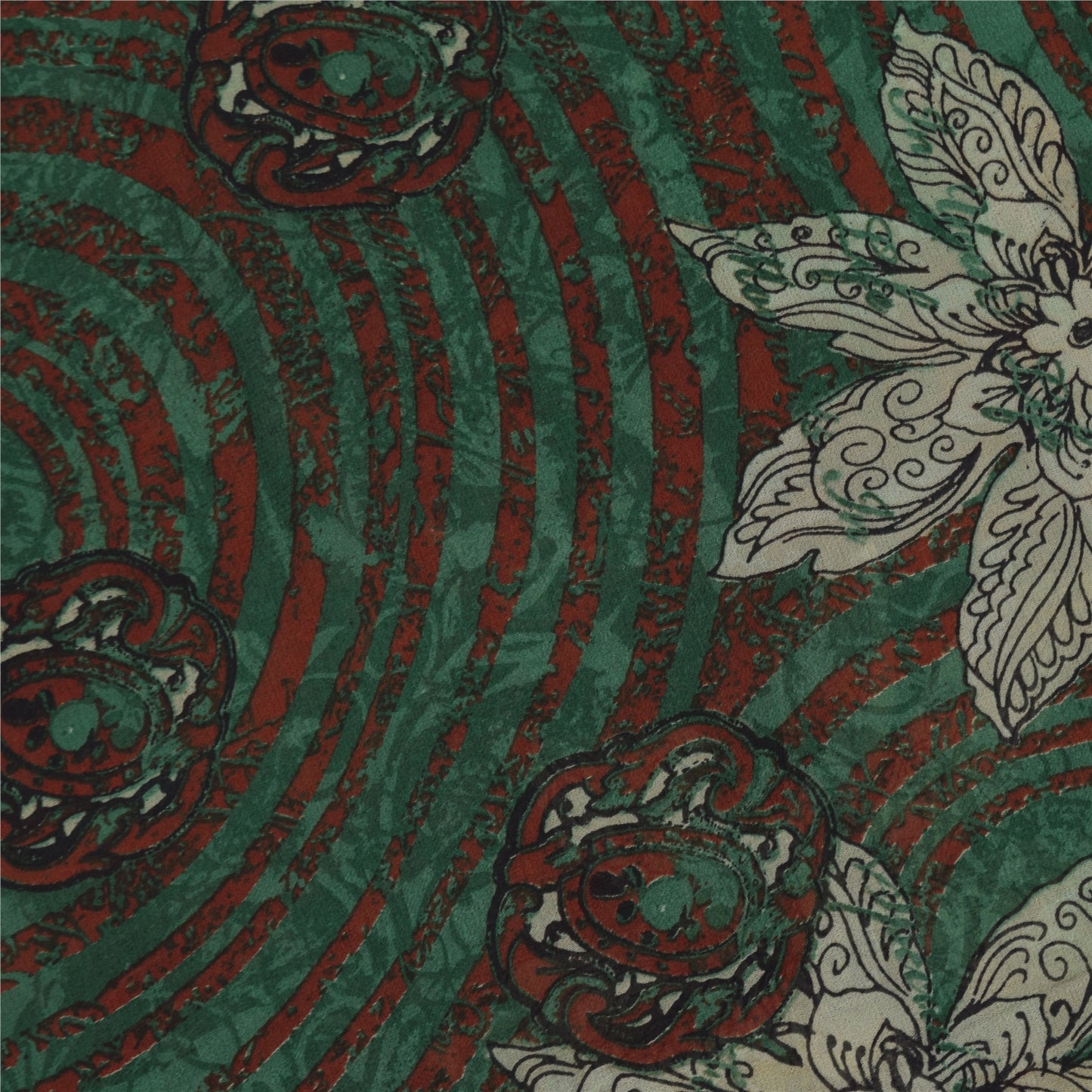 Sanskriti Vintage Sarees Green Pure Georgette Silk Printed Sari Craft Sustainable Fabric