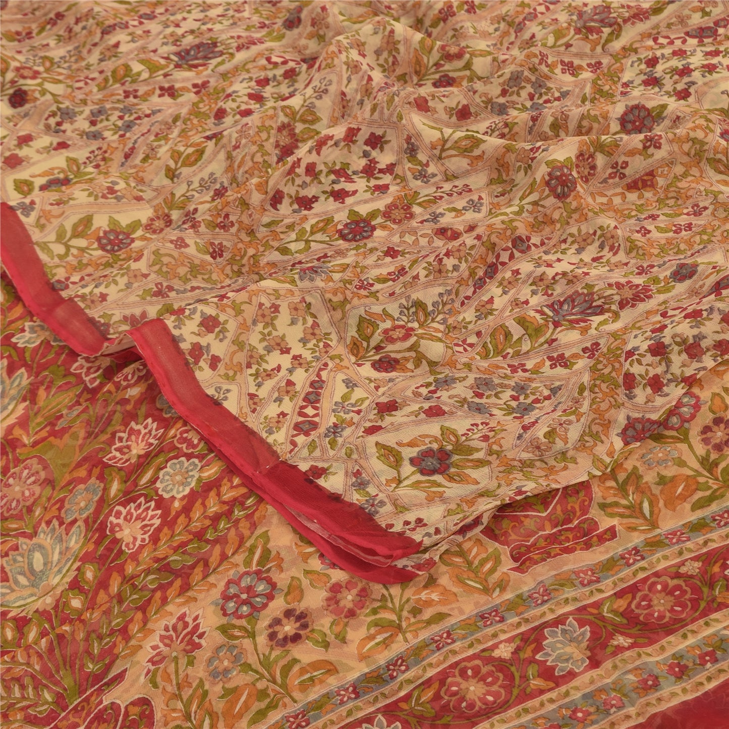 Sanskriti Vintage Sarees Peach Pure Georgette Silk Printed Sari 5yd Craft Fabric