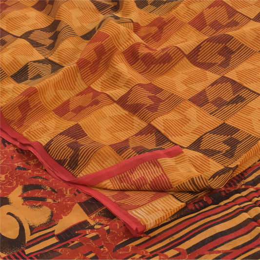 Sanskriti Vintage Sarees Multi Pure Georgette Silk Printed Sari 5yd Craft Sustainable Fabric