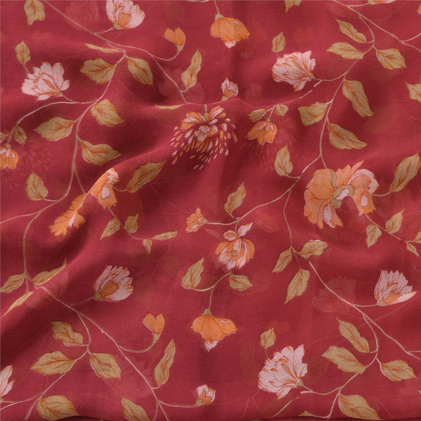 Sanskriti Vintage Sarees Dark Red Pure Georgette Silk Printed Sari Craft Sustainable Fabric