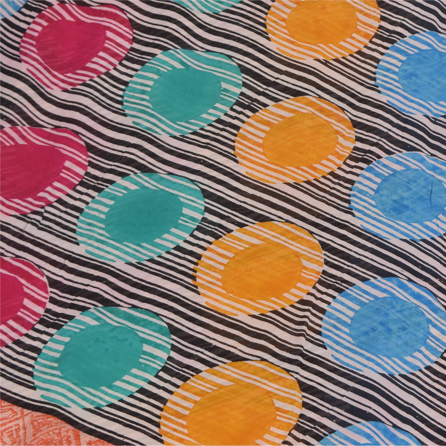 Sanskriti Vintage Sarees Multi Pure Georgette Silk Printed Sari 5yd Craft Sustainable Fabric