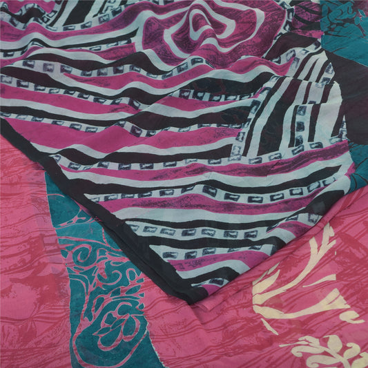 Sanskriti Vintage Sarees Pink Pure Georgette Silk Printed Sari 5yd Craft Sustainable Fabric