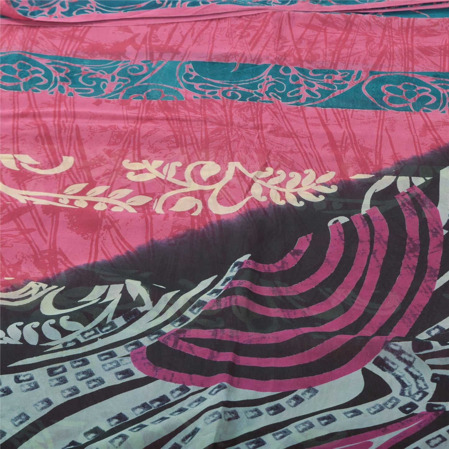 Sanskriti Vintage Sarees Pink Pure Georgette Silk Printed Sari 5yd Craft Sustainable Fabric