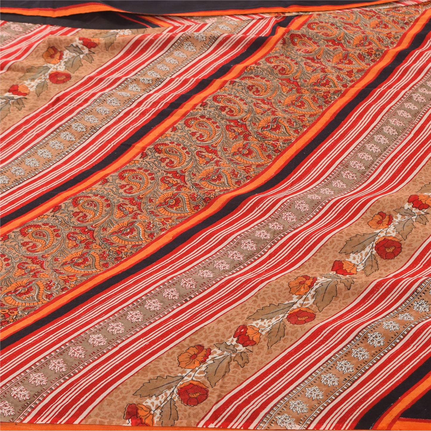 Sanskriti Vintage Sarees Black/Red Pure Georgette Silk Printed Sari Craft Sustainable Fabric