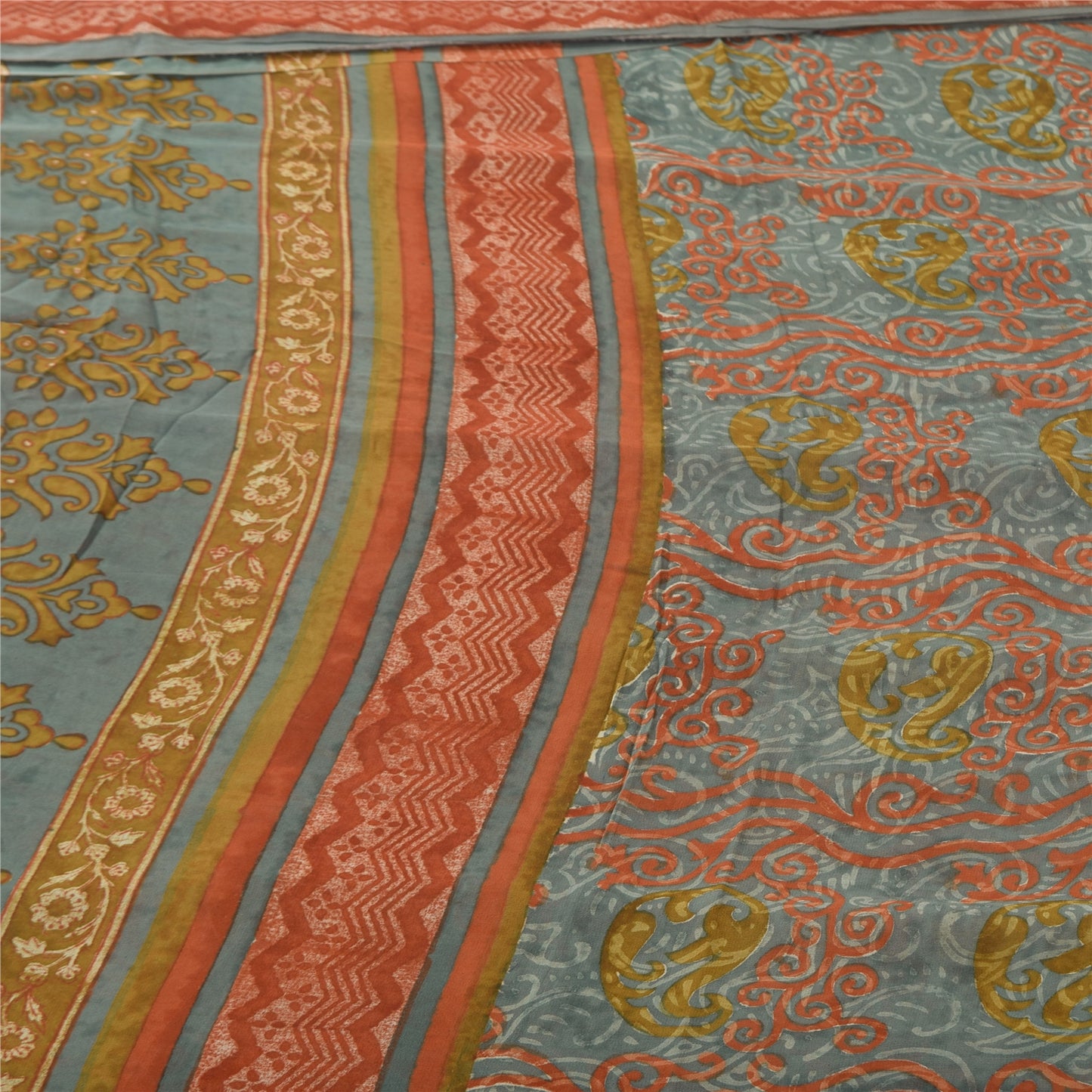 Sanskriti Vintage Sarees Multi Pure Georgette Silk Printed Sari 6yd Craft Sustainable Fabric