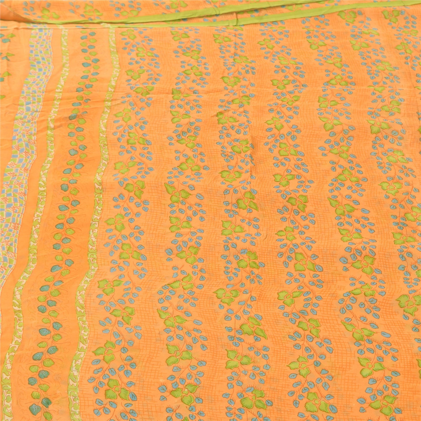 Sanskriti Vintage Sarees Yellow Pure Georgette Silk Print Sari 5yd Craft Sustainable Fabric