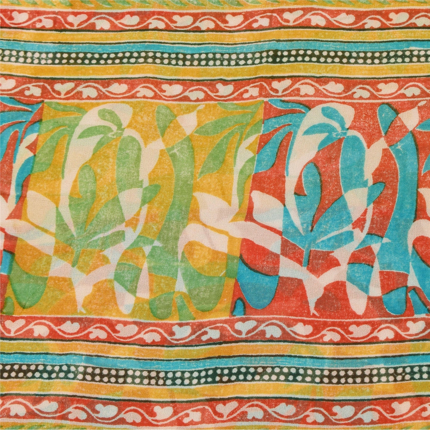 Sanskriti Vintage Sarees Yellow Pure Georgette Silk Print Sari 5yd Craft Sustainable Fabric