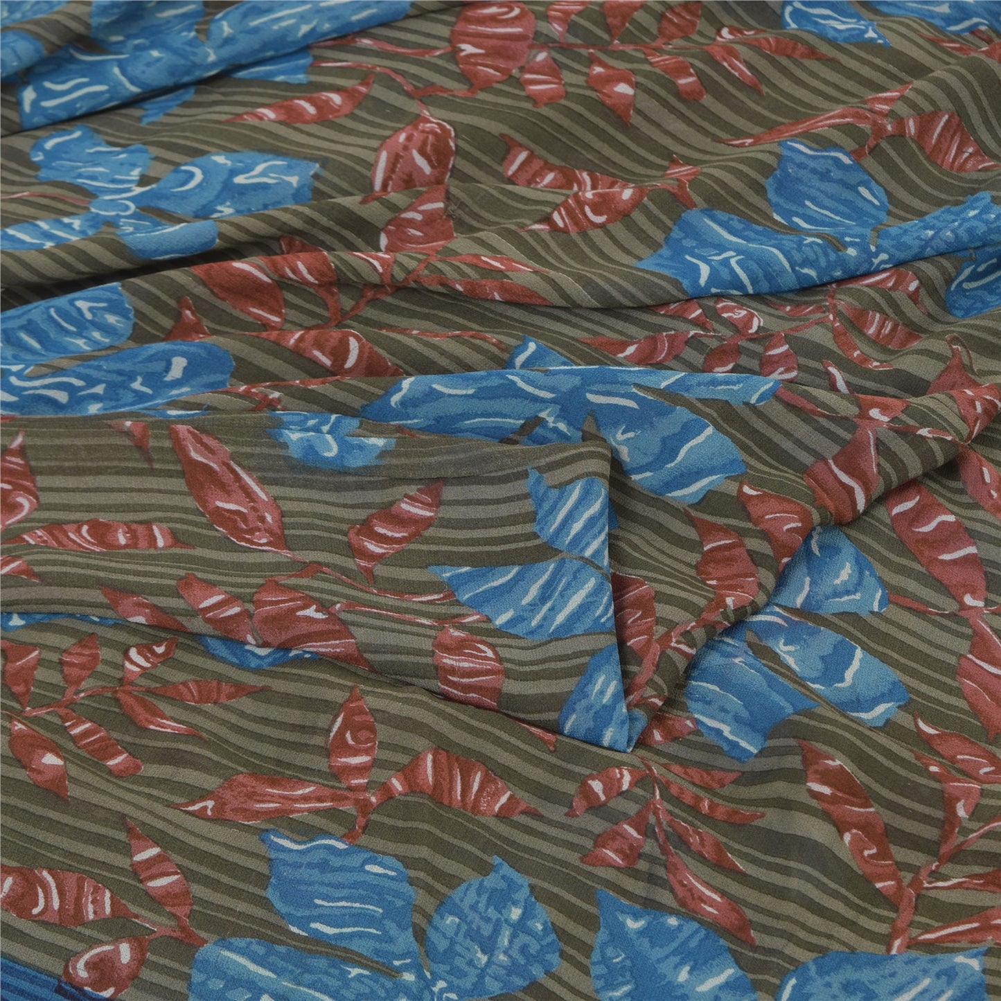 Sanskriti Vintage Sarees Gray Pure Georgette Silk Printed Sari 5yd Craft Sustainable Fabric