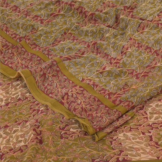 Sanskriti Vintage Sarees Green Pure Georgette Silk Printed Sari 5yd Craft Sustainable Fabric