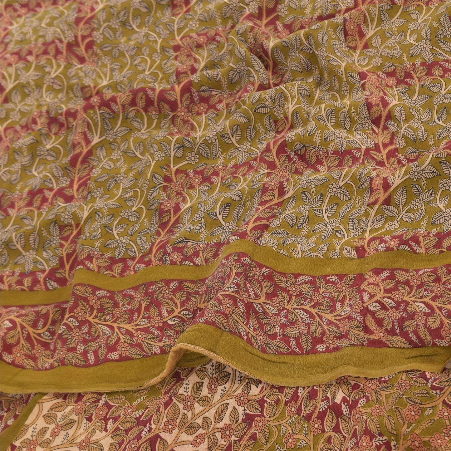 Sanskriti Vintage Sarees Green Pure Georgette Silk Printed Sari 5yd Craft Sustainable Fabric