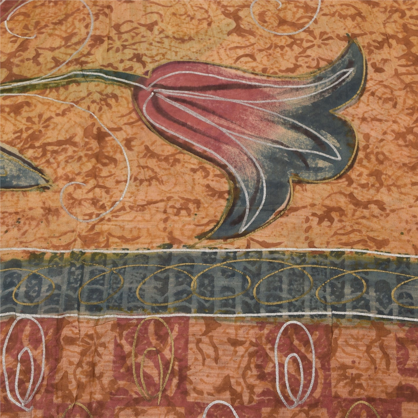 Sanskriti Vintage Sarees Brown Pure Georgette Silk Printed Sari 5yd Craft Sustainable Fabric