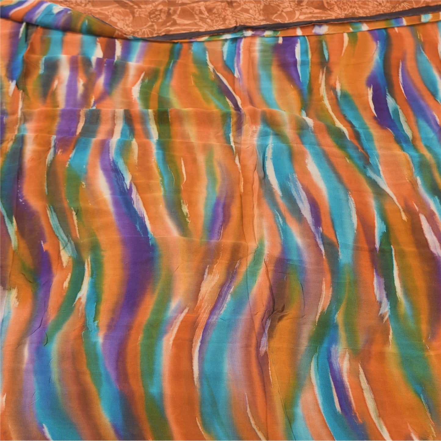 Sanskriti Vintage Sarees Saffron Pure Georgette Printed Sari 5+yd Craft Sustainable Fabric