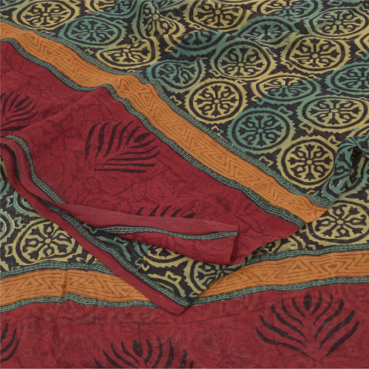 Sanskriti Vintage Sarees Black Pure Georgette Silk Print Sari 5+yd Craft Sustainable Fabric