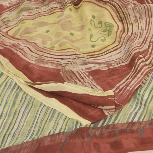 Sanskriti Vintage Sarees Orange/Green Pure Georgette Printed Sari 5+yd Sustainable Fabric