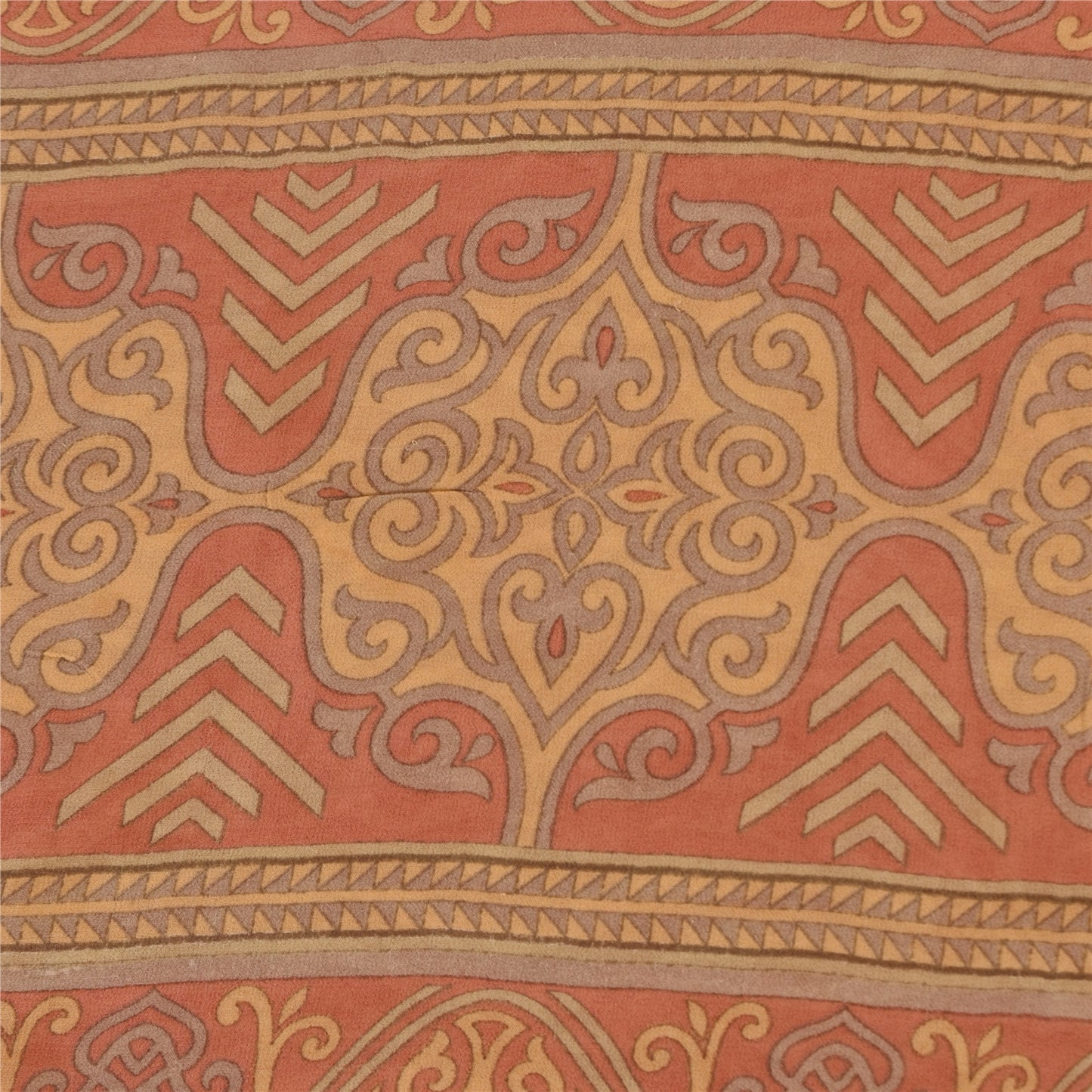 Sanskriti Vintage Sarees Dark Peach Pure Georgette Silk Printed Sari 5+yd Sustainable Fabric