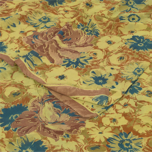 Sanskriti Vintage Sarees Multicolor Pure Georgette Silk Printed Sari 5+yd Sustainable Fabric
