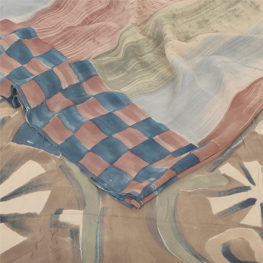 Sanskriti Vintage Sarees Multicolor Pure Georgette Print Sari 5+yd Craft Sustainable Fabric