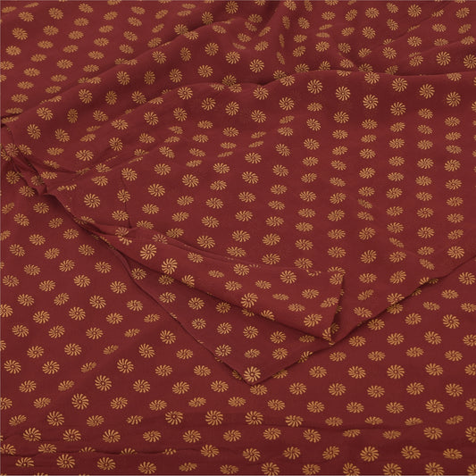 Sanskriti Vintage Sarees Red Pure Georgette Silk Printed Sari 5+yd Craft Sustainable Fabric