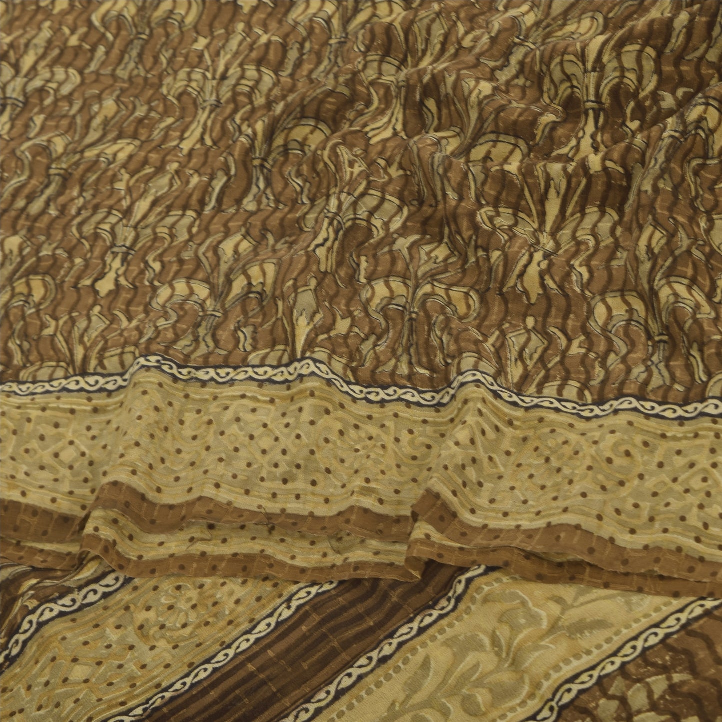Sanskriti Vintage Sarees Brown Pure Georgette Silk Print Sari 5+yd Craft Sustainable Fabric