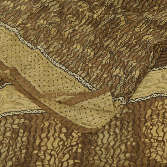 Sanskriti Vintage Sarees Brown Pure Georgette Silk Print Sari 5+yd Craft Sustainable Fabric