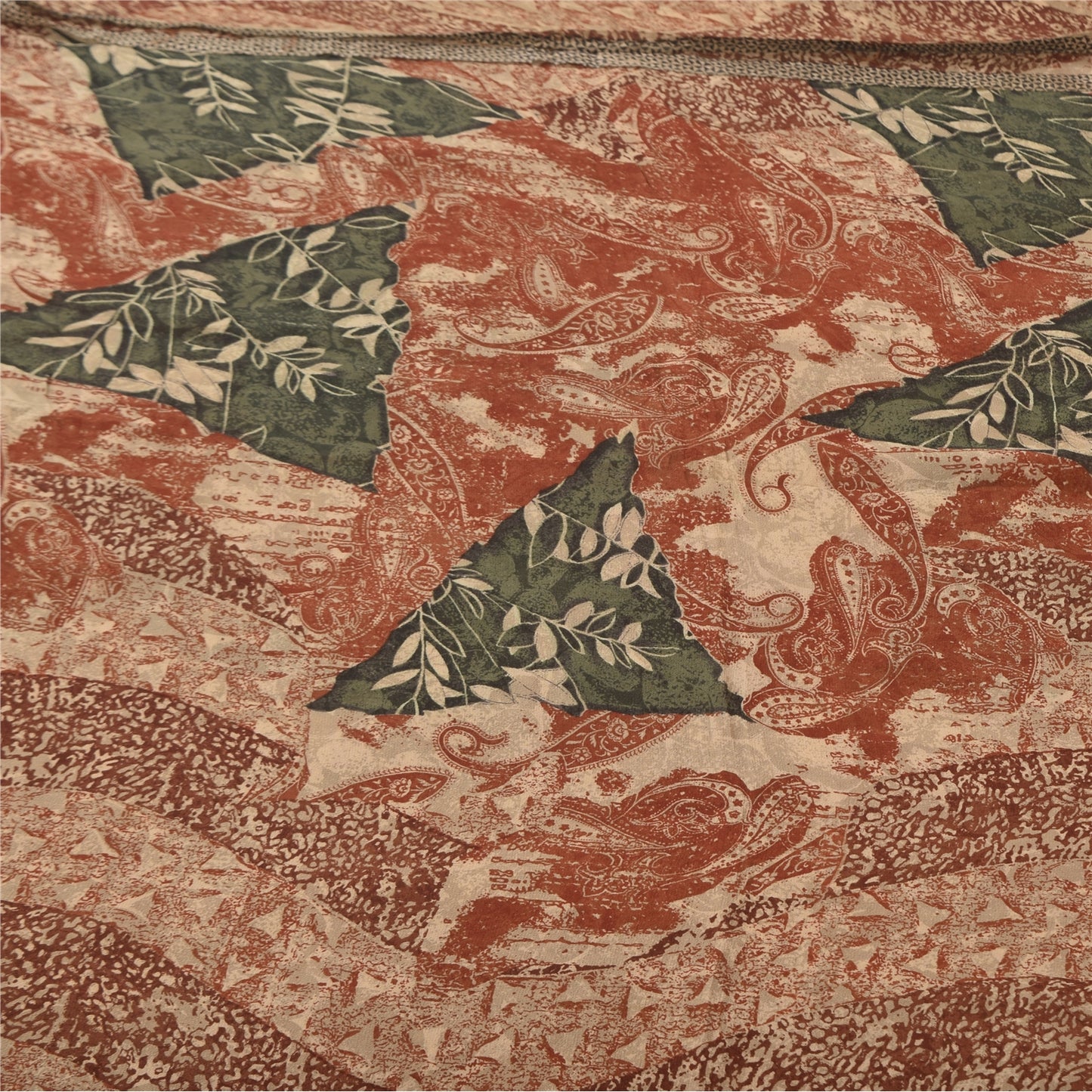 Sanskriti Vintage Sarees Orange Pure Georgette Silk Print Sari 5+yd Craft Fabric
