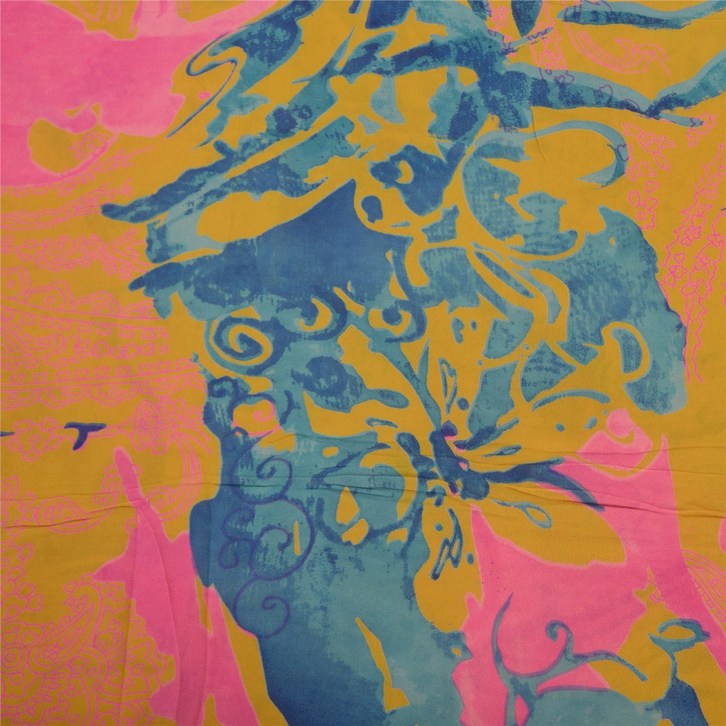 Sanskriti Vintage Sarees Saffron Pure Georgette Silk Printed Sari 5+yd Sustainable Fabric