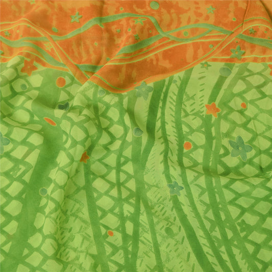 Sanskriti Vintage Sarees Green Pure Georgette Silk Print Sari 5+yd Craft Sustainable Fabric