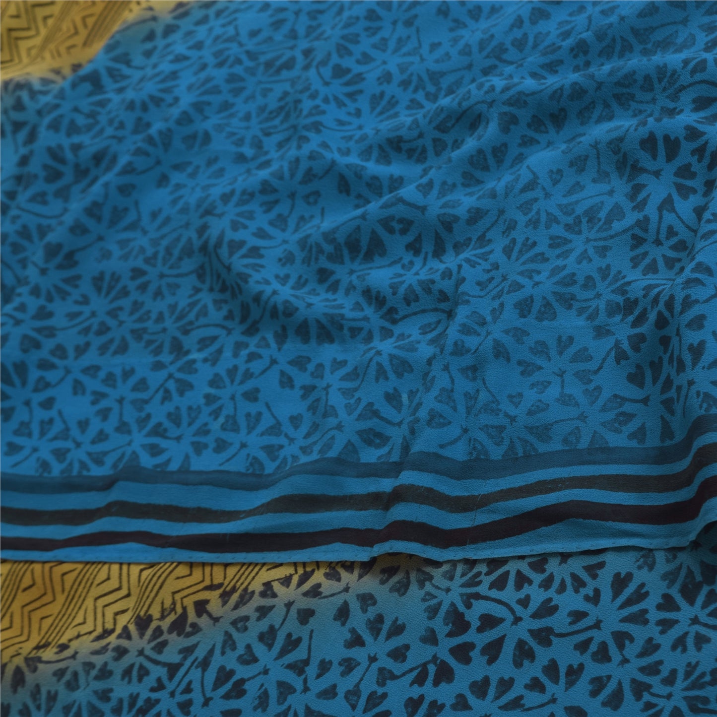 Sanskriti Vintage Sarees Blue/Green Pure Georgette Print Sari 5+yd Craft Sustainable Fabric