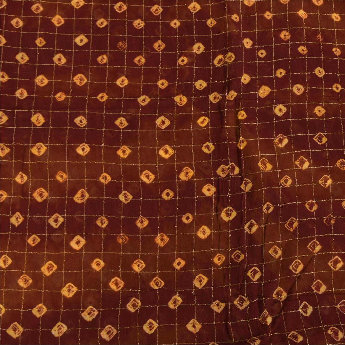 Sanskriti Vintage Sarees Bandhani Tie-Dye Zari Woven Pure Georgette Sari Sustainable Fabric