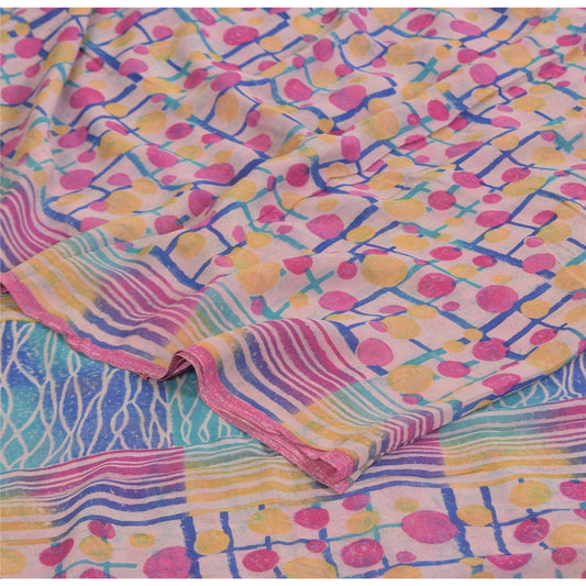 Sanskriti Vintage Sarees Pink Pure Georgette Silk Printed Sari 5+yd Craft Sustainable Fabric